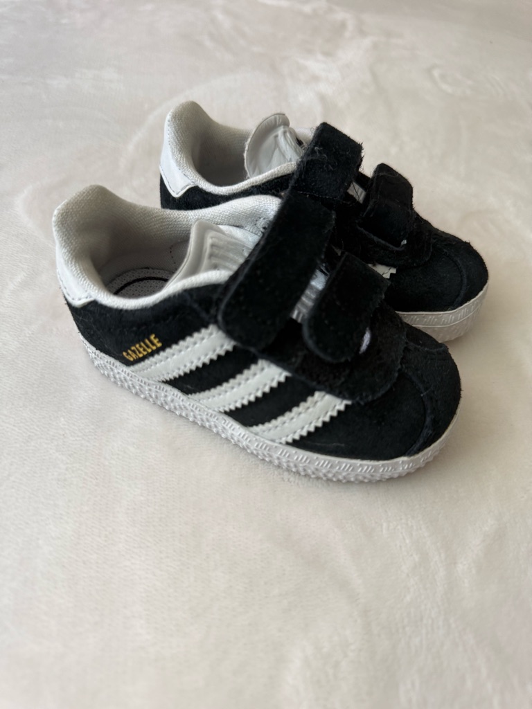 Adidas Kids Black & White Suede Velcro Sneakers